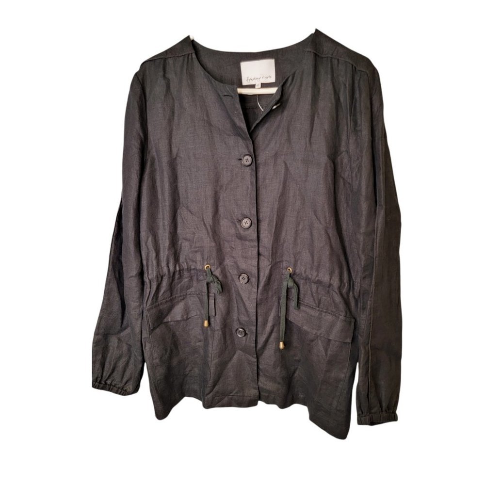 Symphony + Note Size 10 Women's Jacket Black 100% Linen Anorak Button Up